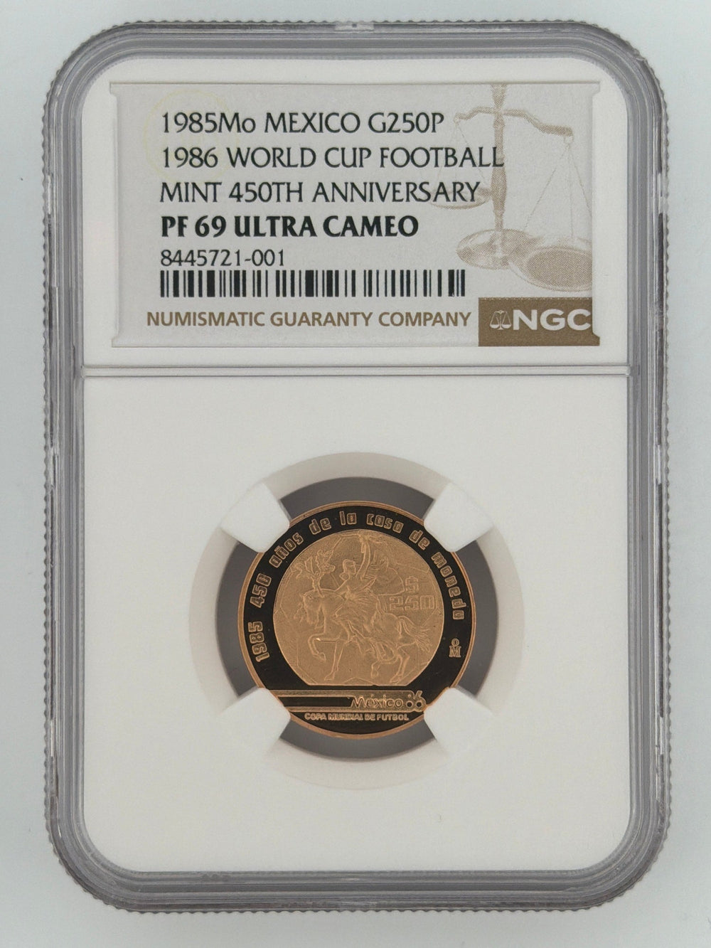 1985-Mo Mexico 250 Pesos 1986 World Cup / Mint 450th Anniversary NGC PF 69 Ultra Cameo