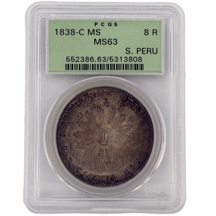 1838-C South Peru 8 Reales Silver PCGS MS63 — Cuzco Mint
